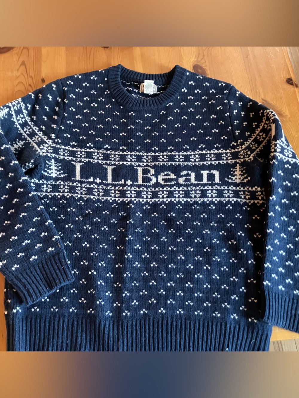 L.L. Bean 100% Wool Navy Fair Isle Crewneck Sweater